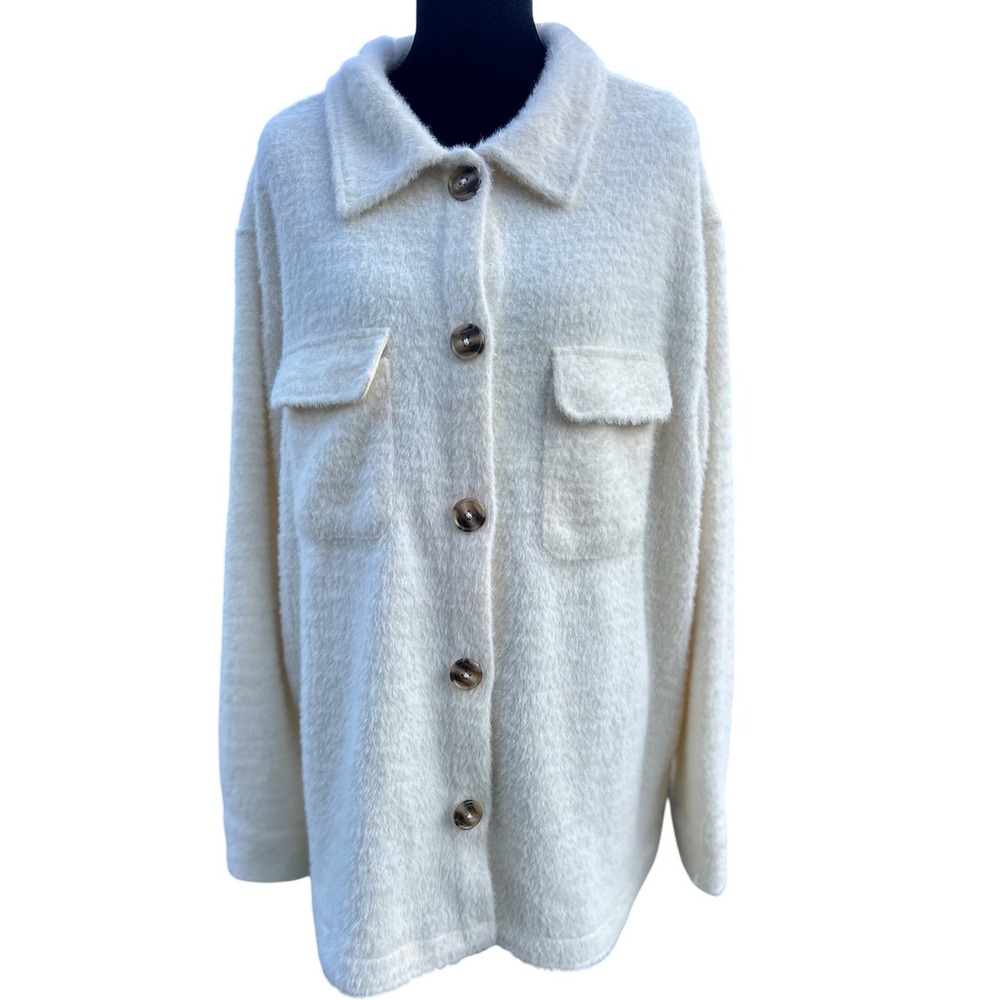 Member's Mark Plush Shacket XL Delicate Ivory Faux Fur Button Front F12787G8805A - Picture 1 of 11